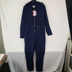 NEW Yitty Pet Me Heart Pocket One Piece Blue 3X Lounge Pajamas Hooded Cozy $115